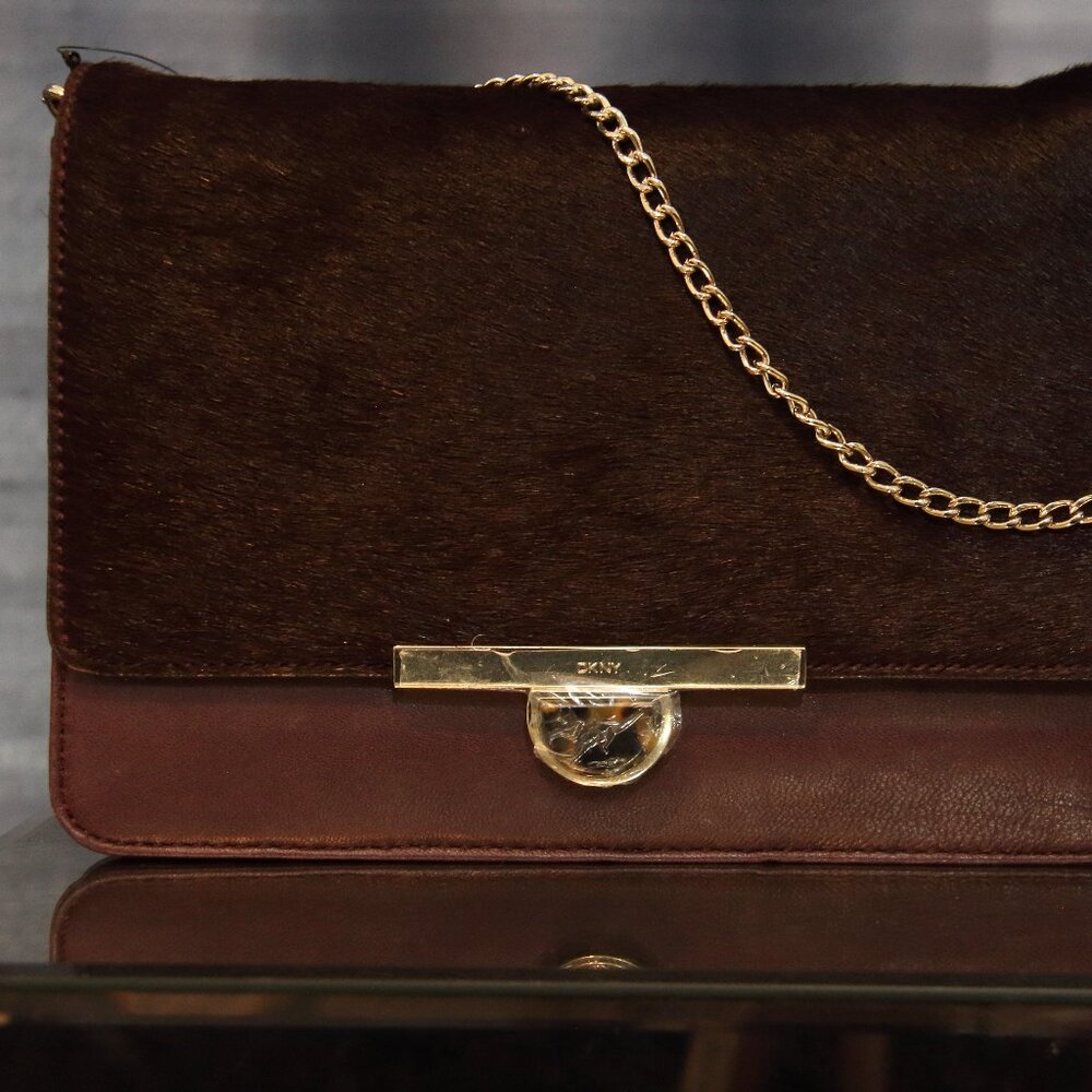 DKNY Burgundy Leather Clutch Shoulder Bag